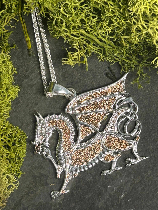 Draig Cymru Sterling Silver and Rose Gold Necklace